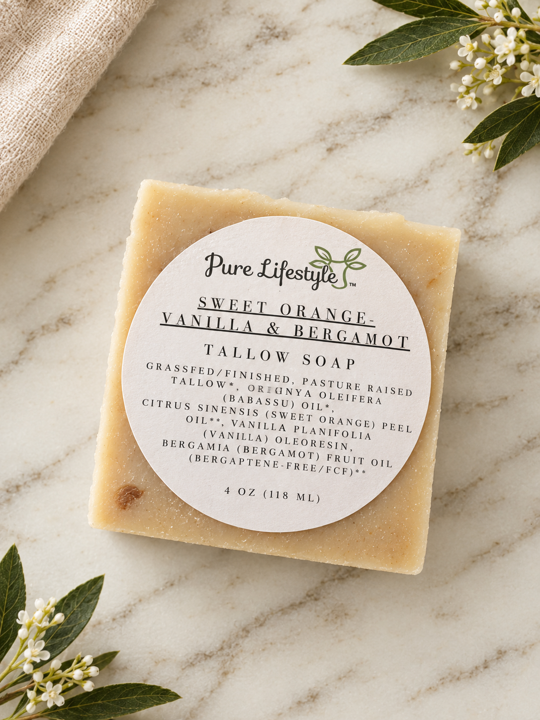 Cured Tallow Soap-Sweet Orange, Vanilla and Bergamot