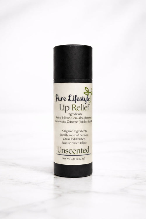 Tube of Unscented Lip Relief balm by Pure Lifestyle